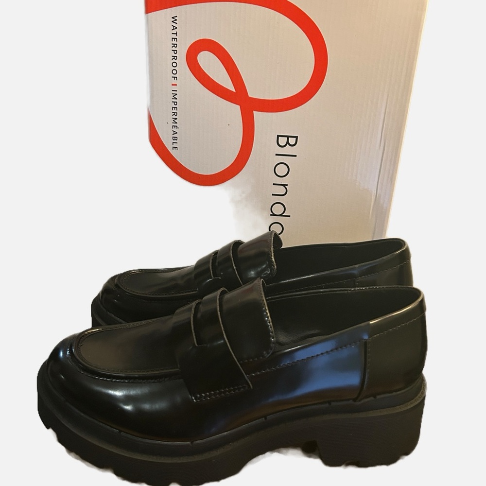 Blondo Waterproof “School” Lug Sole Loafers Black Platform Shoes 9.5 New